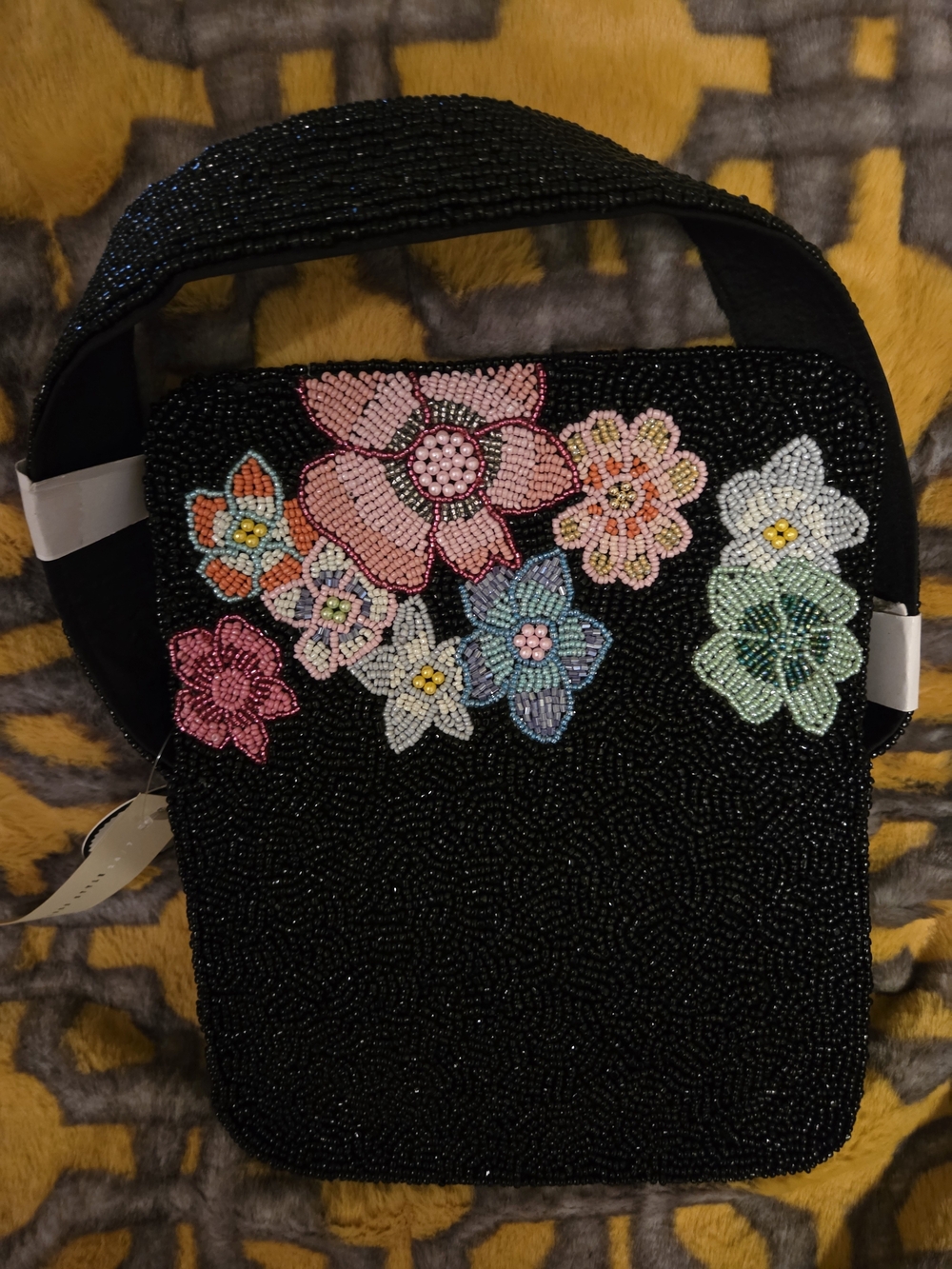 Viral Beaded Floral Crossbody Bag - Black with Multicolor Flowers - Picture 5 of 5